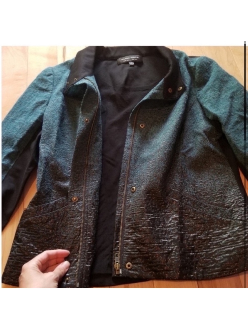 Hilton Hollis Jacket zip up ombre black teal wool blend size twelve - Picture 2 of 9